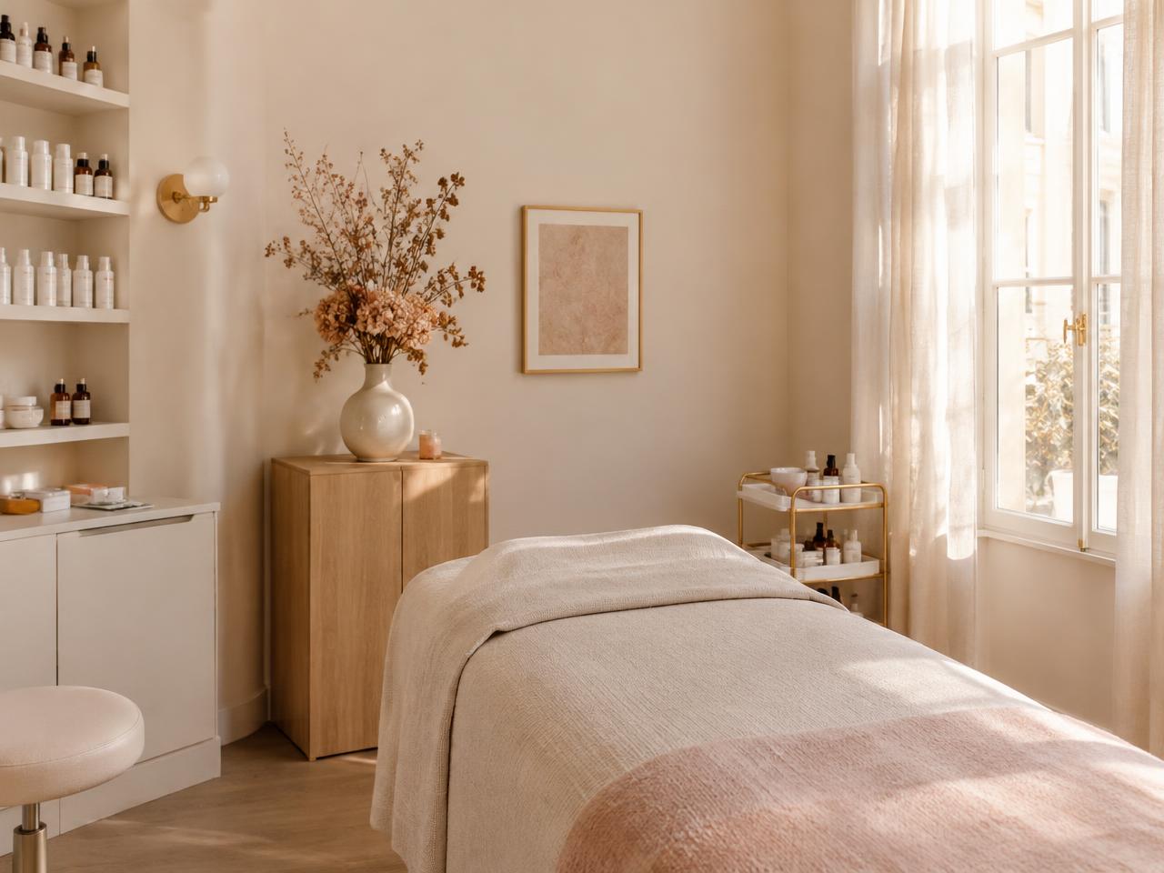Calm, light-filled AURA treatment room